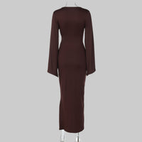 Women Clothing Autumn Pleated Waist Tight Lace up Long Sleeve Dress Women - Modestly Vogue 