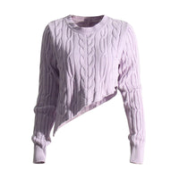 Pastel Idle Niche Irregular Asymmetric Hem Distressed Figure Flattering Short Sweater for Women