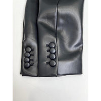 Black  Design Model Faux Leather Jacket Patchwork Knitted Super Tight Waist Contour - Modestly Vogue 