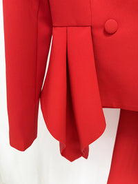 Red Tailored Peplum Jacket Bootcut Two Piece Pant Set Suit - Modestly Vogue 