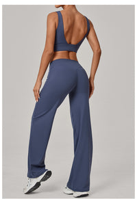 Double Shoulder Strap Bra & Straight Leg Yoga Trousers Set