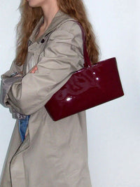 Burgundy Patent Leather Handbag Purse - Modestly Vogue 