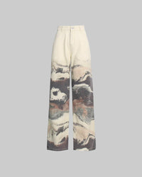 Neutral Blooming Ink Painting Patchwork Trousers for Women - High Waist Autumn Casual Jeans