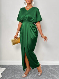 Women Clothing Early Autumn Satin Dress Ball Gown Satin Waist Tight Maxi Dress - Modestly Vogue 