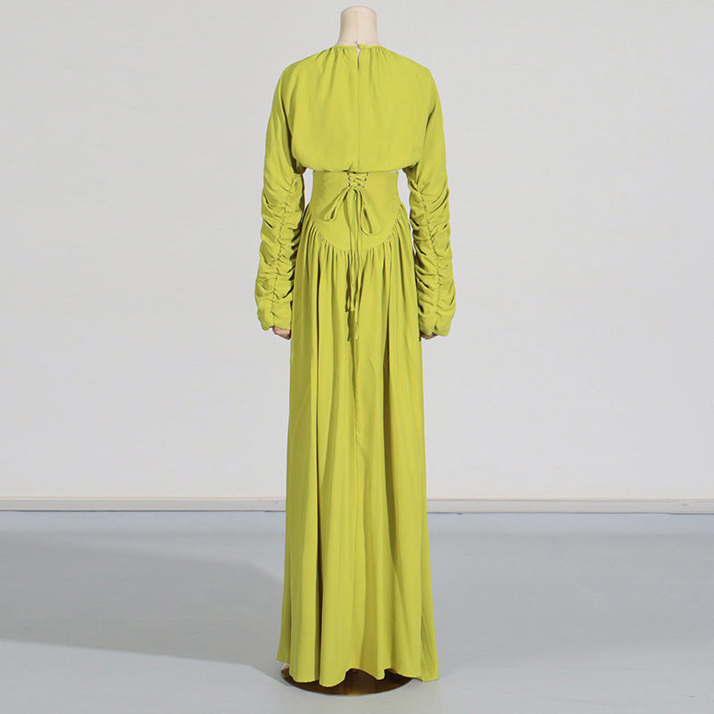 Lantern Sleeve Tied Top High Waist Drooping Skirt Two Piece Clothing - Modestly Vogue 