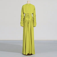 Lantern Sleeve Tied Top High Waist Drooping Skirt Two Piece Clothing - Modestly Vogue 