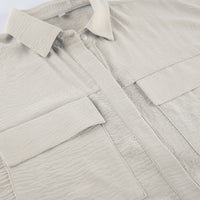 Light Khaki Textured Lace Up Waist Jumpsuit Short Sleeve Jumpsuit - Modestly Vogue 