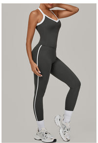 Contrast Color Binding Sports Suit Women Tight Nude Feel Yoga Clothes Sports Outdoor Fitness Two Piece Sets