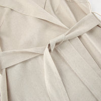 Spring Summer Cotton Linen Belted Office Dress for Women - Modestly Vogue 