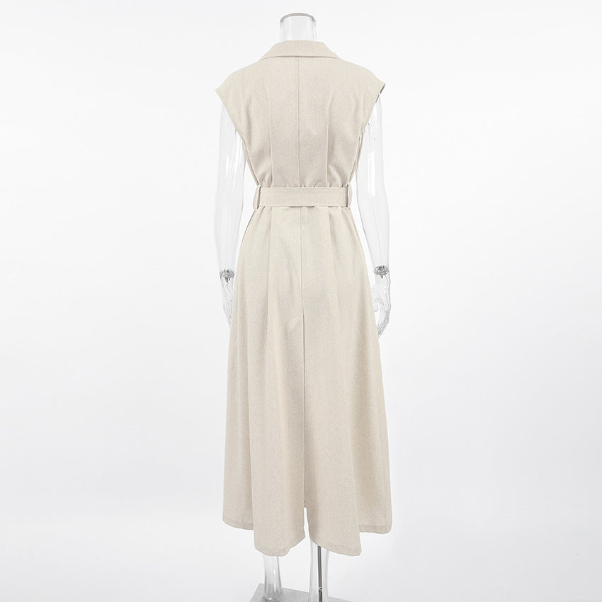 Spring Summer Cotton Linen Belted Office Dress for Women - Modestly Vogue 