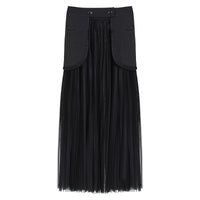 Black Skirt Set Two Piece Set Spring Elegant Long Set Mesh Pleated Skirt Set For Women - Modestly Vogue 