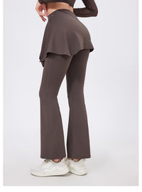 Two-Piece Yoga Set | High-Waist Pleated Bell Bottom Pants And Detachable Skirt - Modestly Vogue 