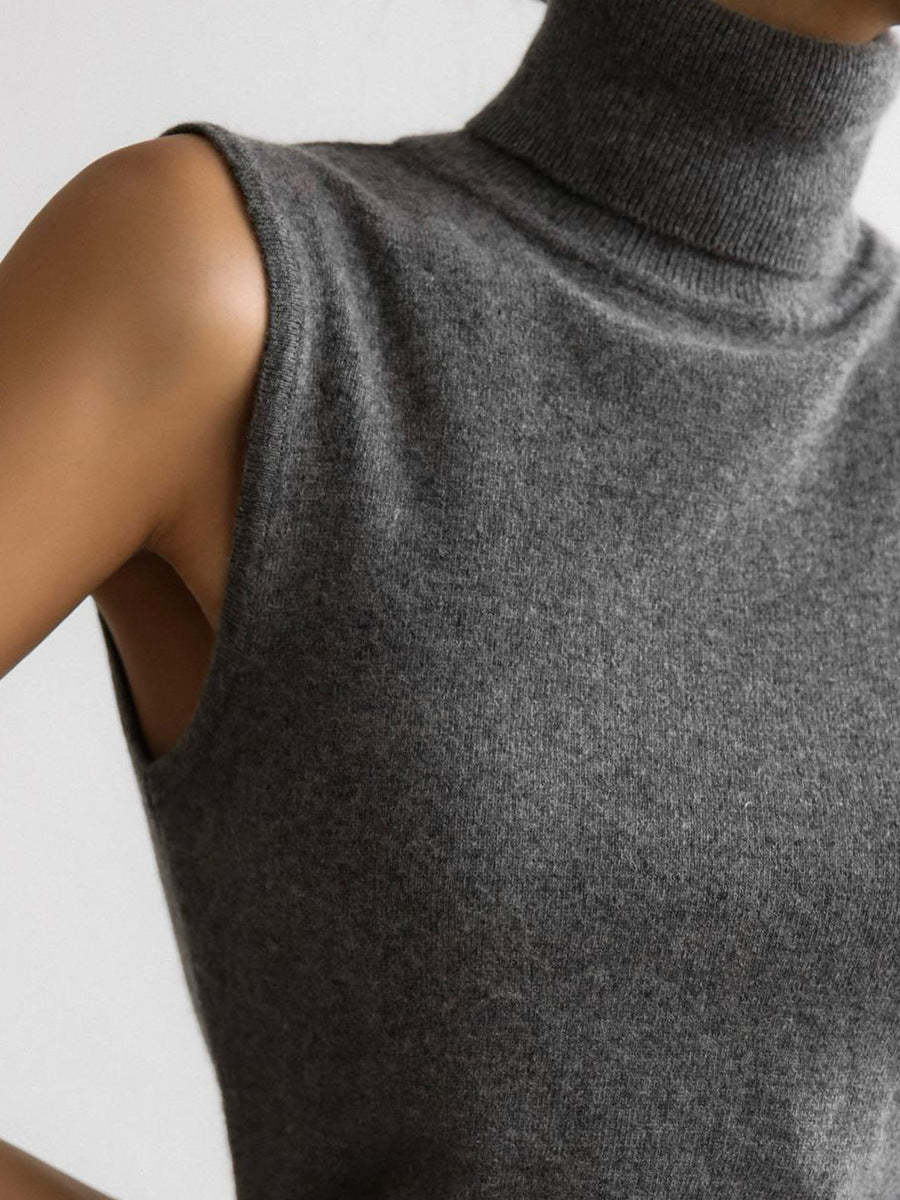 Knitted Sleeveless Vest Autumn High Neck Vest Sweater Minimalist Vest Top Women