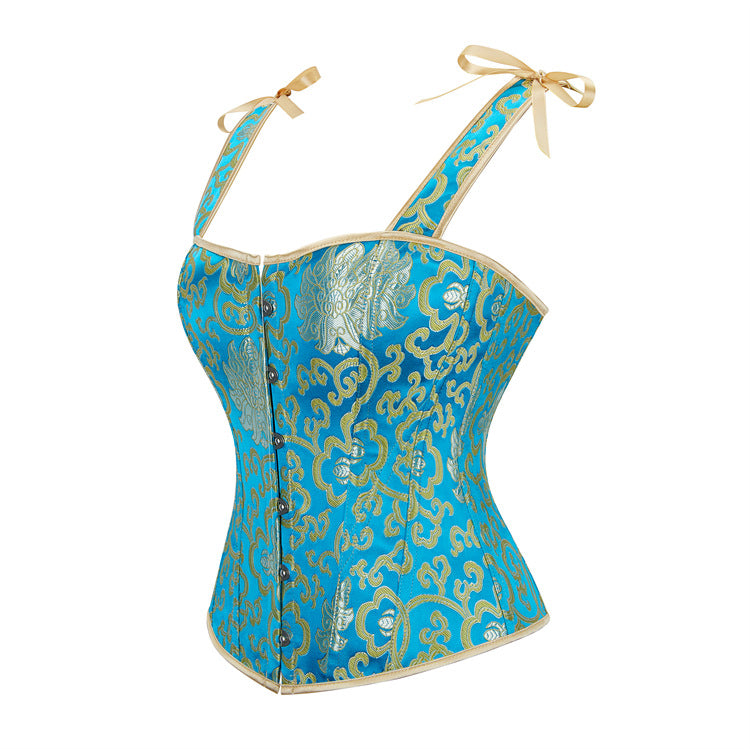Blue Bronzed Color Tie Back Corset Bustier Top - Modestly Vogue 