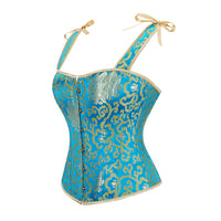 Blue Bronzed Color Tie Back Corset Bustier Top - Modestly Vogue 