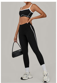 Autumn Sand Color Contrast Patchwork Yoga Suit Skinny Slimming Outdoor Sports Running Fitness Two Piece Sets