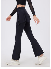 Two-Piece Yoga Set | High-Waist Pleated Bell Bottom Pants And Detachable Skirt - Modestly Vogue 