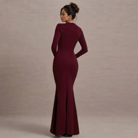 Private Wear Socialite Long Sleeve Thin Strap Slim Dress Autumn Winter Ruffled Maxi Dress - Modestly Vogue 