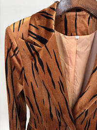 Autumn Winter Tiger Leather Print Blazer Long Sleeved Suit