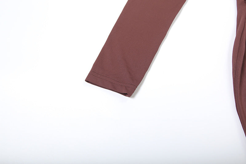 Brown Elegant High Neck Long Sleeves Flowing Scarf Maxi Dress - Modestly Vogue 