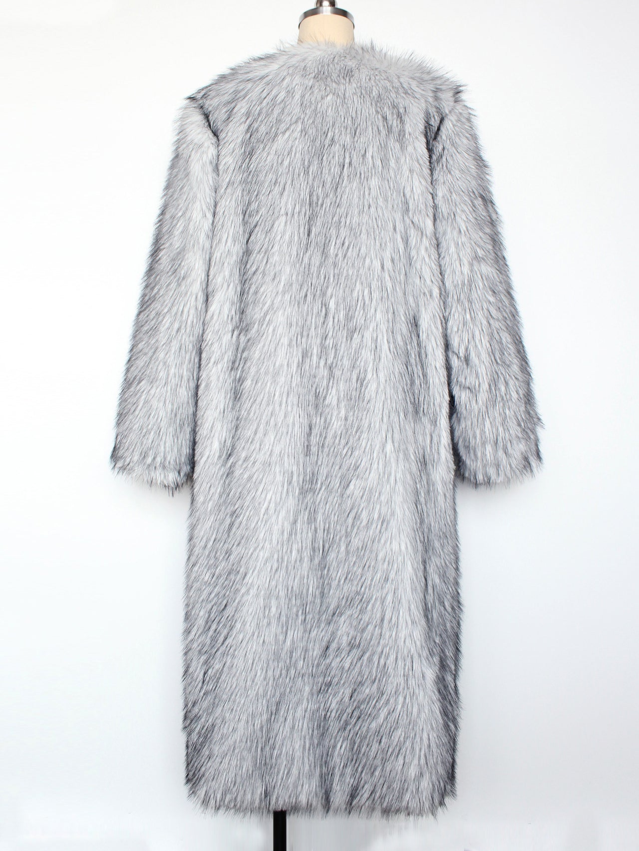 Collarless Faux Fur Coat Long Plush Coat - Modestly Vogue 