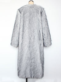 Collarless Faux Fur Coat Long Plush Coat - Modestly Vogue 