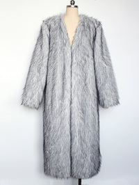 Collarless Faux Fur Coat Long Plush Coat - Modestly Vogue 