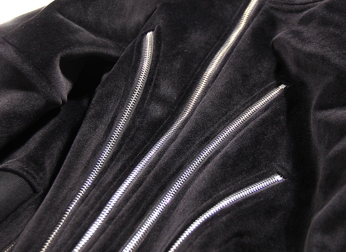 BlackVelvet Hooded for Women Autumn Thickened Composite Multi Metal Zipper Split Waist Trimming Women - Modestly Vogue 