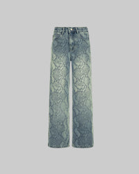 Earthtone Casual Street Snake Print Jeans Women Autumn High Waist Slimming Washed Drooping Straight Pants