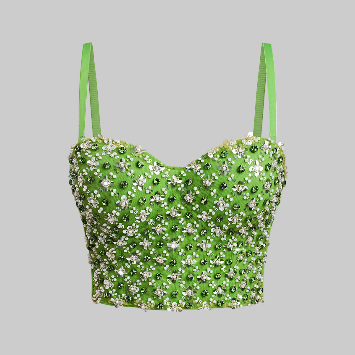 Green Beaded Rhinestone Corset Bustier Top - Modestly Vogue 