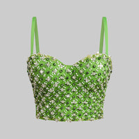 Green Beaded Rhinestone Corset Bustier Top - Modestly Vogue 