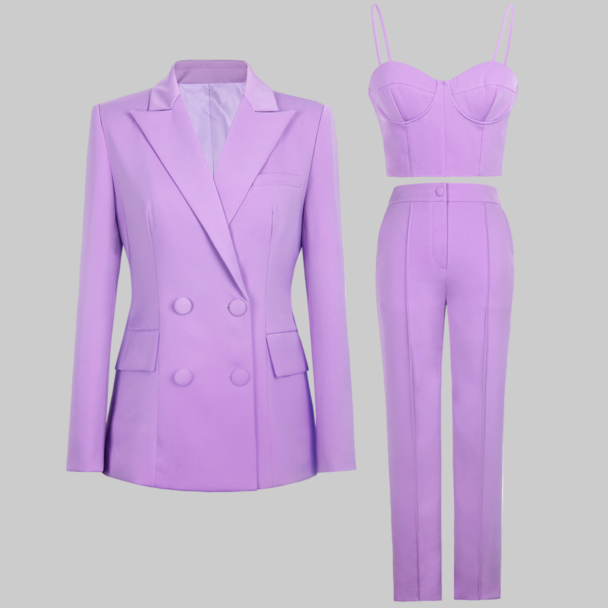 Black Tailored Bustier Blazer Suit Set Three Piece Pant Set - Modestly Vogue 