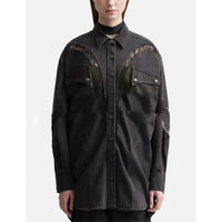 Blue Three Dimensional Split Shirt Spring Summer Lace Stitching Large Profile Shirt Denim Jacket Coat Women - Modestly Vogue 