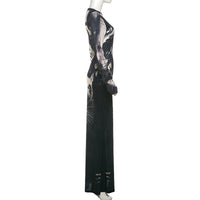 Animal Print Round Neck Long Sleeve Maxi Dress - Modestly Vogue 