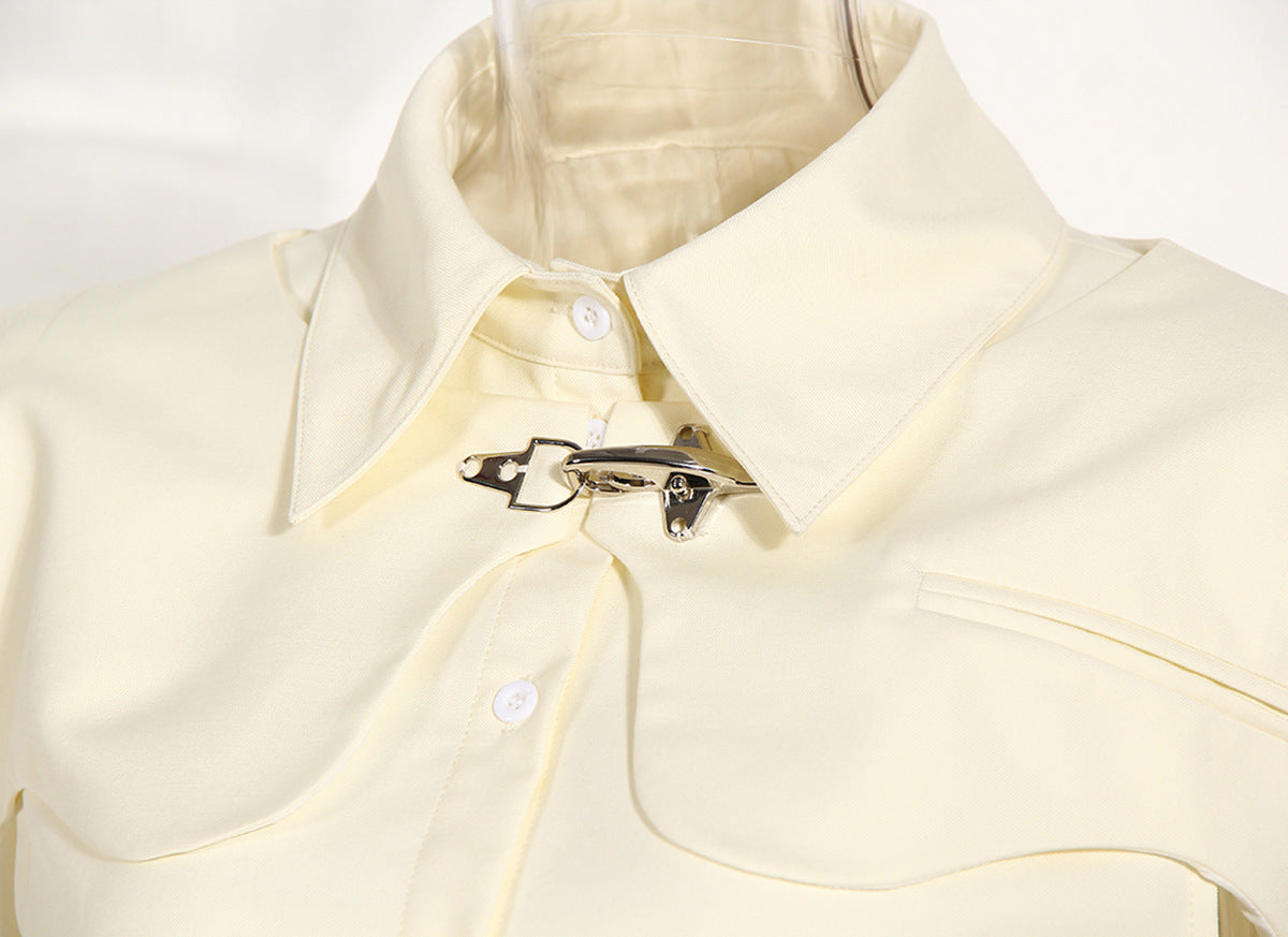 Neutral Two-Piece Set Women Spring Vest Shawl Suit Sleeveless Short Shirt Personality Sneaky Design Suit - Modestly Vogue 