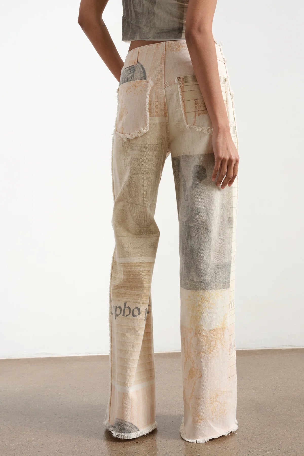 Retro Loose Print Wide Leg Straight Mop Denim Trousers Jeans