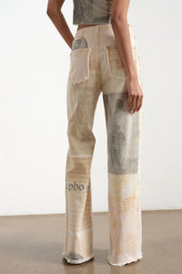 Retro Loose Print Wide Leg Straight Mop Denim Trousers Jeans