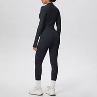 Women Solid Color Zip Long Sleeve Three Piece Yoga Set - Modestly Vogue 