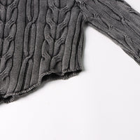 Pastel Idle Niche Irregular Asymmetric Hem Distressed Figure Flattering Short Sweater for Women