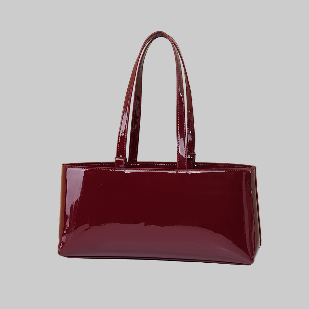 Burgundy Patent Leather Handbag Purse - Modestly Vogue 