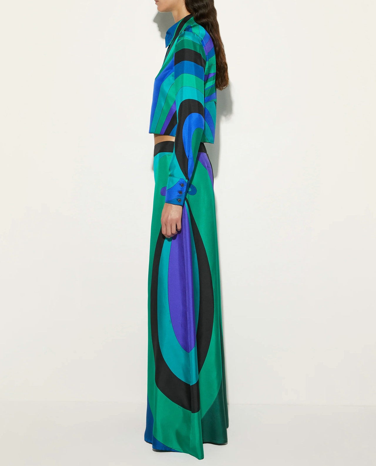 Blue and Green Multicolored Pucci Print Two Piece Pant Set - Modestly Vogue 