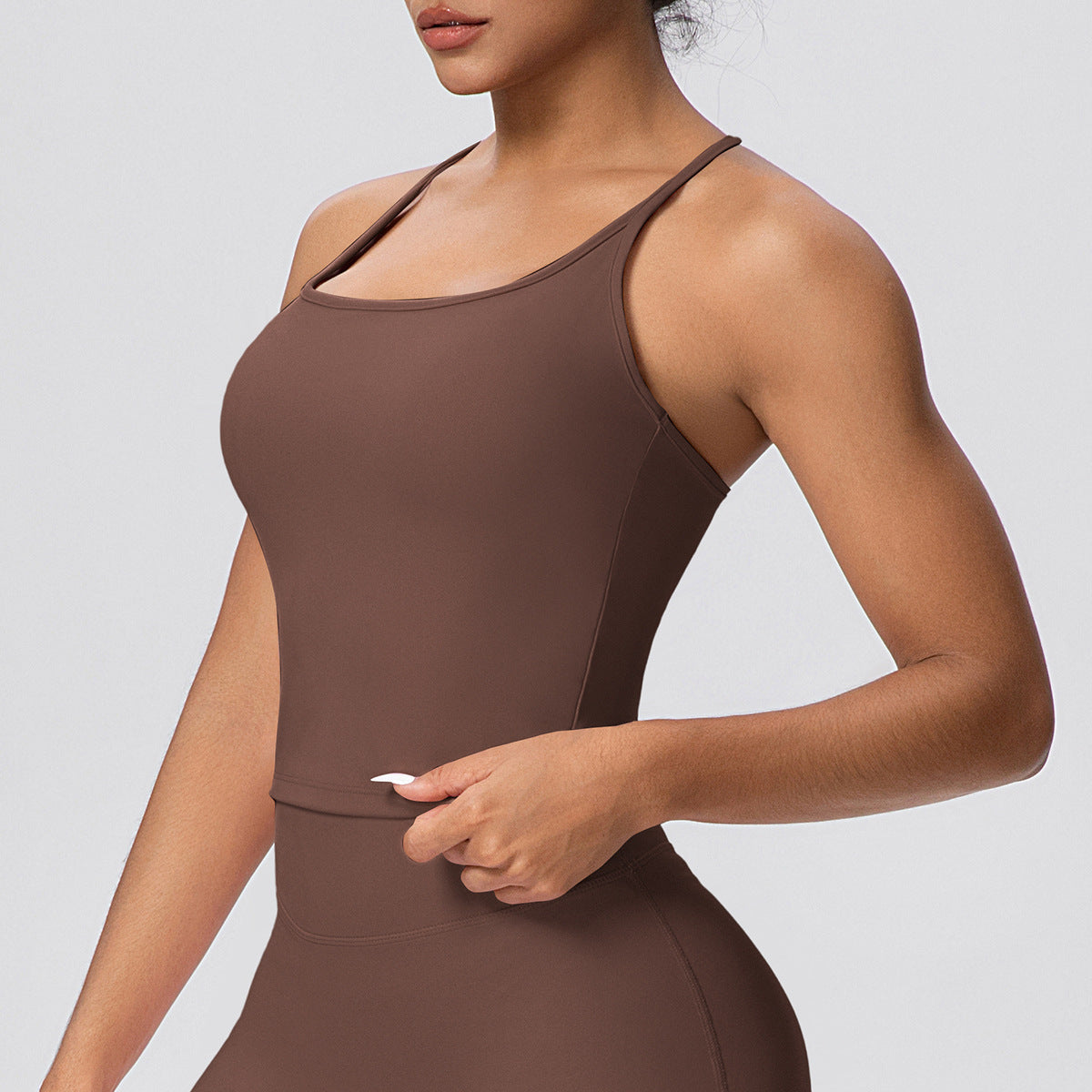 H-Shaped Beauty Back Spaghetti Strap Yoga Vest | Padded Workout Top - Modestly Vogue 