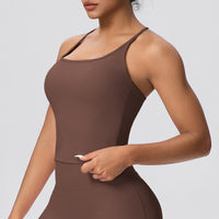 H-Shaped Beauty Back Spaghetti Strap Yoga Vest | Padded Workout Top - Modestly Vogue 