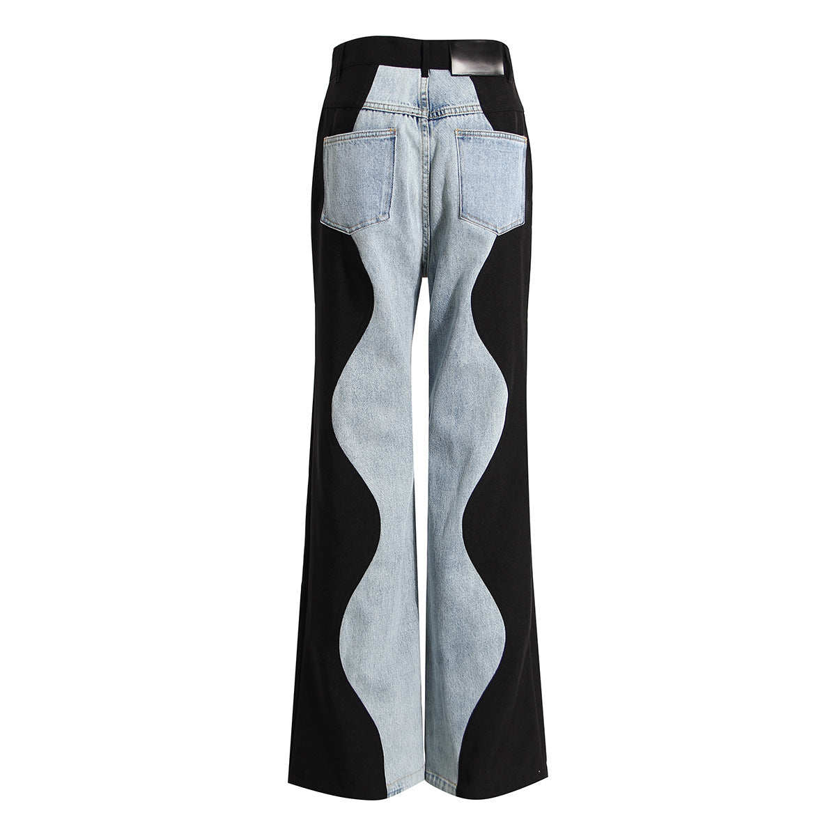 Black Blue Wave Stitch Jeans – Women’s Wide-Leg Denim Pants