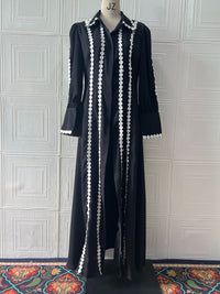 Fall French Lace Edge Collared Lantern Sleeve Single Row Dress