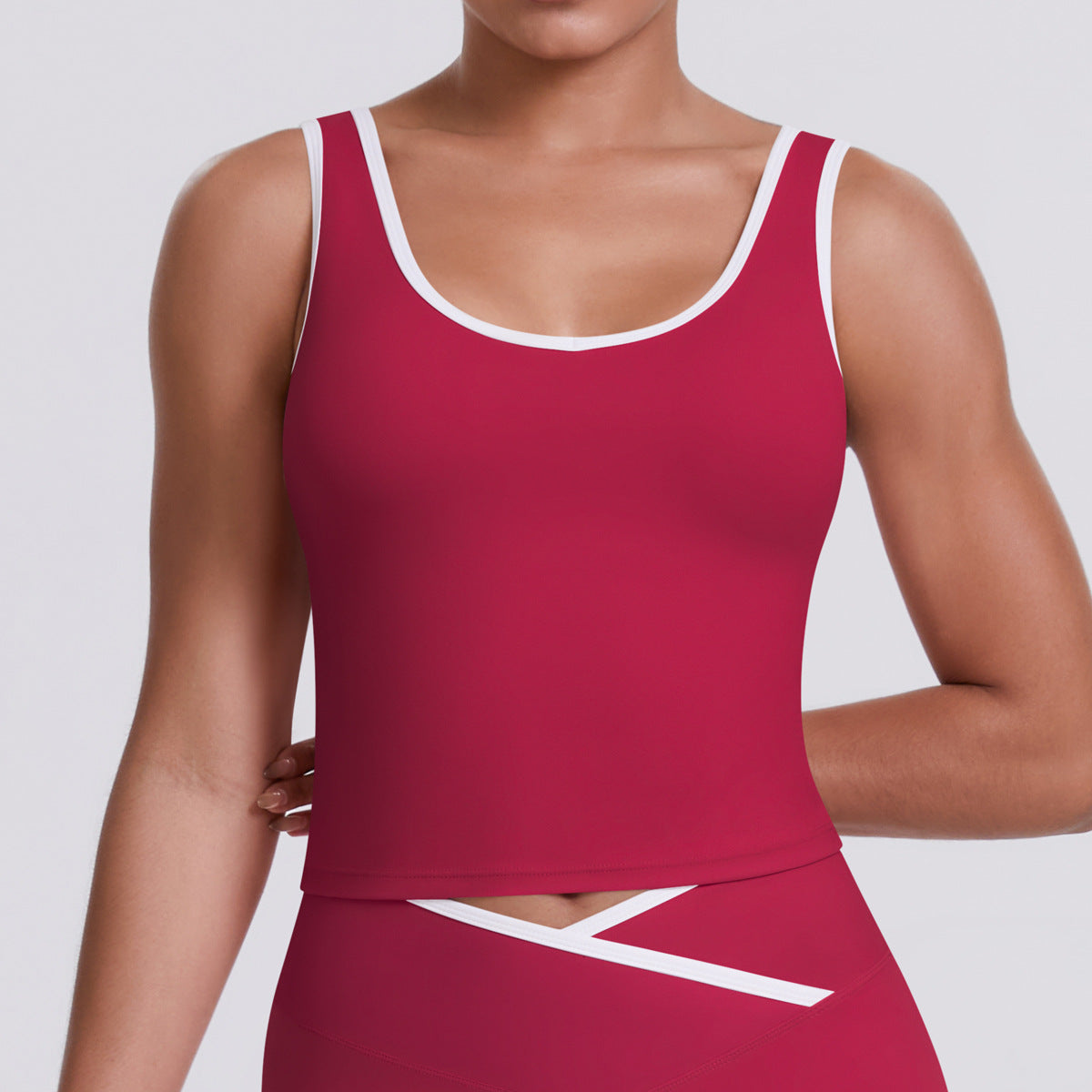 Nude Feel Contrast Color Back Yoga Tennis Workout Clothes Sports Top - Modestly Vogue 