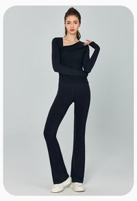 Diagonal Collar Long Sleeve Asymmetric Yoga Sports Top