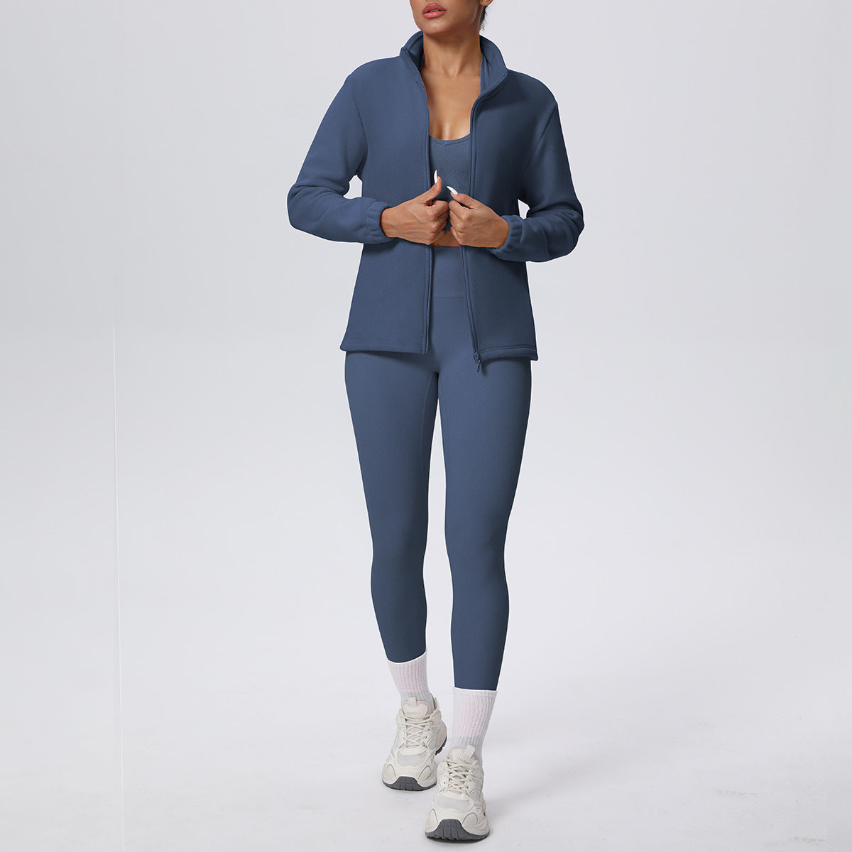 Women’s High Waist Yoga Suit with Long Sleeve Fleece Zipper Coat