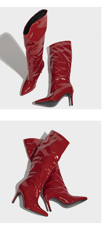 Patent Leather Pointed Mid-Calf Boots | Glossy Women’s Footwear
