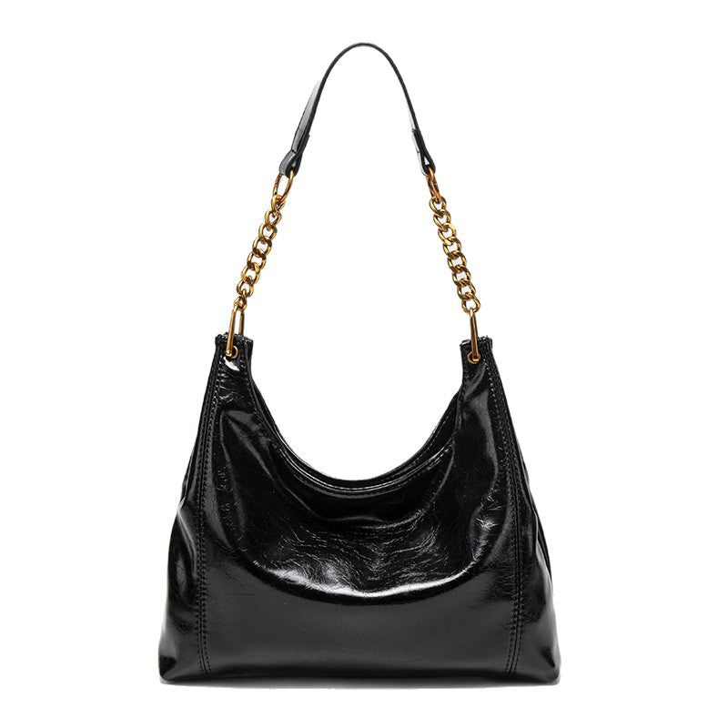 High-End Oil Wax Leather Crossbody Tote – Large Capacity One Shoulder Bag